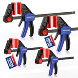 WORKPRO 12” & 6” Bar Clamps for Woodworking, 300lbs & 150lbs Load, One-Handed Spreader/Clamp, Quick-Clamp F Wood Clamps Set for Hand Wood Working WORKPRO