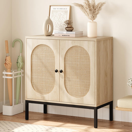 IDEALHOUSE Buffet Cabinet Rattan Storage Cabinet with Doors and Shelves, Accent Cabinet Sideboard, Wood Console Cabinet with Storage Entryway Cabinet - WoodArtSupply