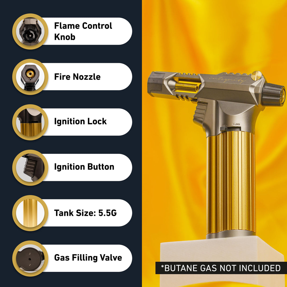 Refillable Butane Torch Gun - The Beast Hand Held Blow Torch for Cooking, BBQ, Creme Brulee, Soldering, Welding, & Resin Art - Adjustable Flame with inZaynity