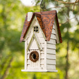 Glitzhome GH90086 Hanging Distressed Wooden Garden Cottage Birdhouse, White glitzhome