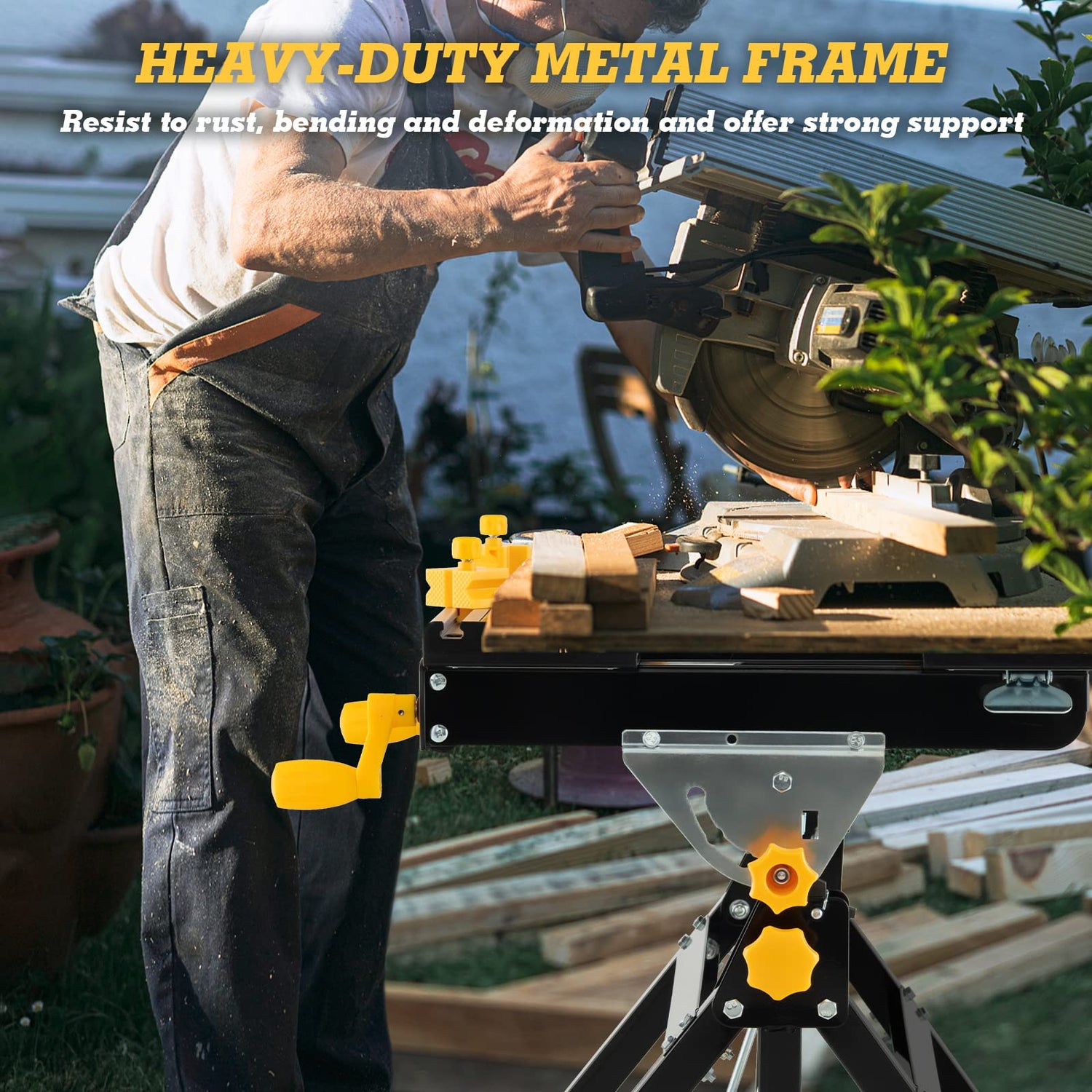 IRONMAX Portable Work Bench, 7-Level Height Adjustable & Reclining Work Table w/ 8 Sliding Clamps, Folding Workbench and Vise for Cutting, Saw, Paint IRONMAX