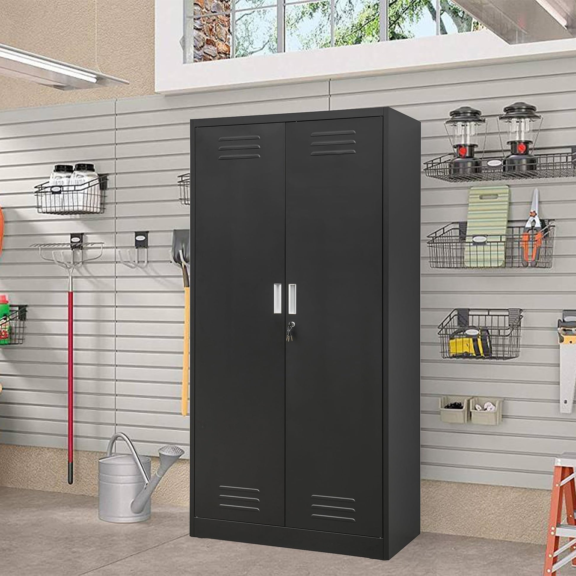 CMY Metal Storage Cabinet, 72" H x 36" W x 18" D Locking Cabinets with Doors and Adjustable Shelves for Garage, Office, Home, Warehouse-Black - WoodArtSupply