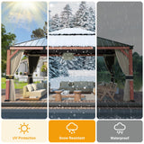 VONZOY Hardtop Gazebo 12x16, Wooden Coated Outdoor Gazebo with Galvanized Steel Double Roof, Aluminum Frame Pavilion, Pergola for Patio Lawn, VONZOY