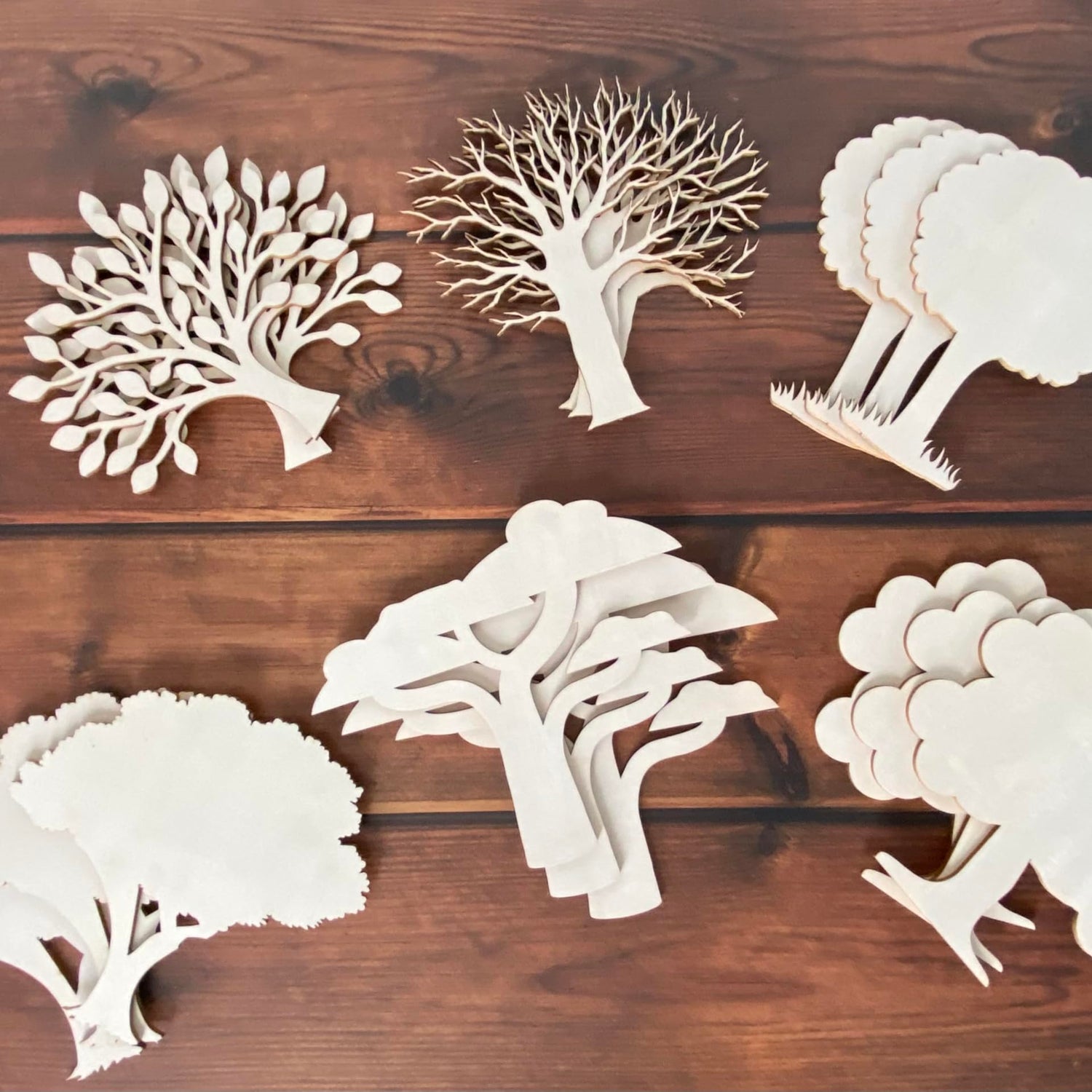 ARMLAZER 18pcs Plywood Tree Mockup Home Wall Decor Applique Tree Family Tree 6 Inch Unfinished Wood Craft WoodArtSupply
