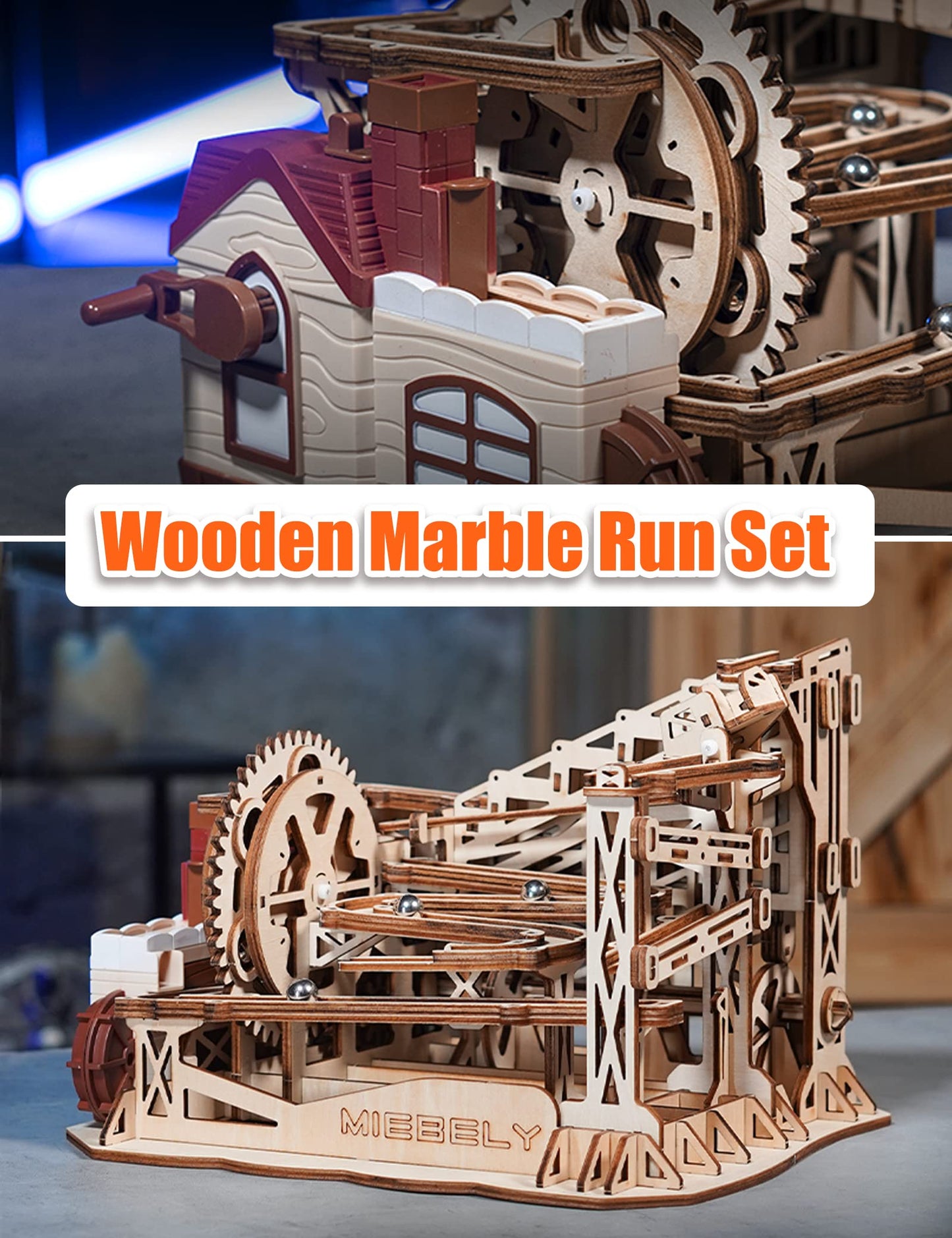 MIEBELY Electrical 3D Wooden Puzzles Adults Craft Toys DIY Marble Run Model Building Kits Block Toys W/Motor, Mechanical Gear Engineering Kit Home - WoodArtSupply