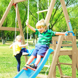 Wooden Swing Set with Slide, Outdoor Playset Backyard Activity Playground Climb Swing Outdoor Play Structure, Ready to Assemble Wooden Swing-N-Slide TURRIDU