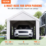 VEVOR Carport, 10x20ft Heavy Duty Car Canopy, Portable Garage with Roll-up Ventilated Windows & Removable Sidewalls, UV Resistant Waterproof VEVOR