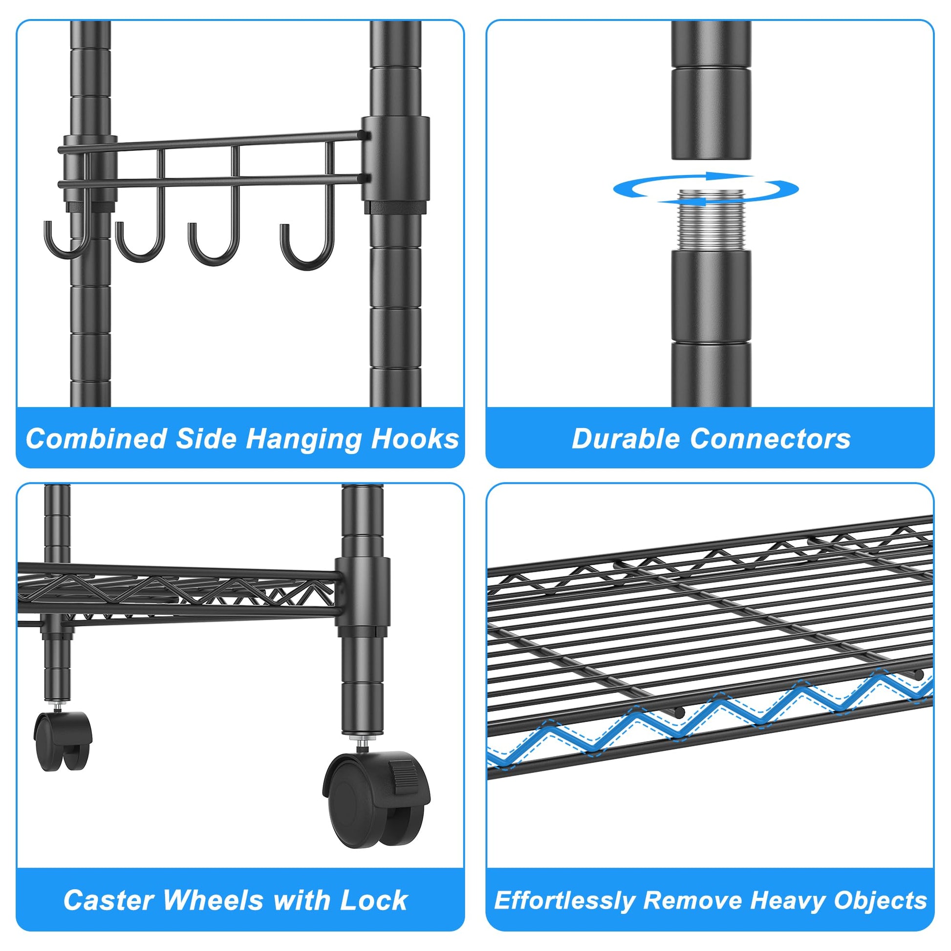 Homdox 5 Tier Wire Shelving Unit on Wheels, Adjustable Storage Racks and Shelving, Heavy Duty Rolling Metal Shelves with Side Hooks for Laundry - WoodArtSupply