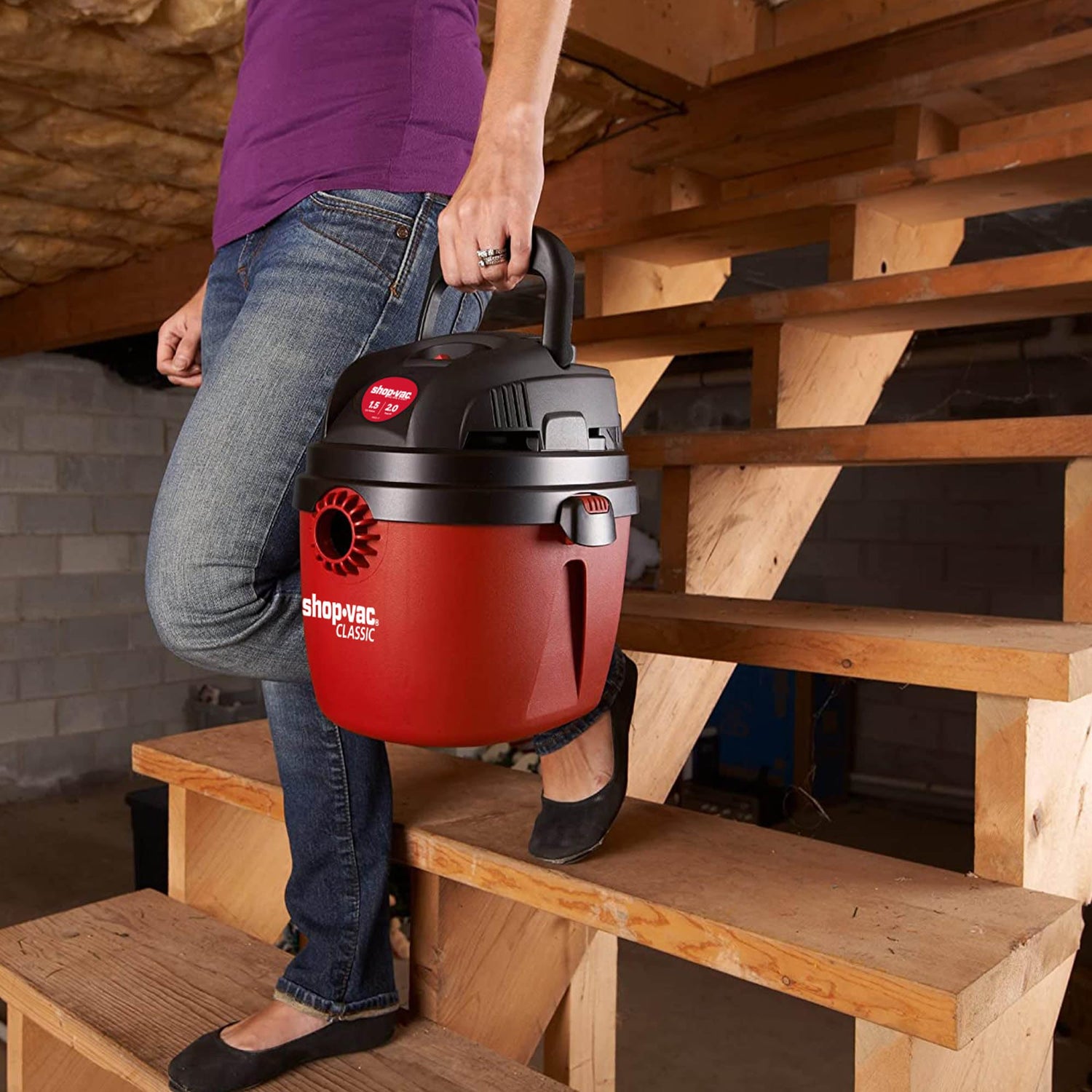 Shop-Vac 1.5 Gallon 2.0 Peak Wet Dry Vacuum, Portable Compact Shop Vacuum with Collapsible Handle Wall Bracket & Attachments, ‎2030100 Shop-Vac