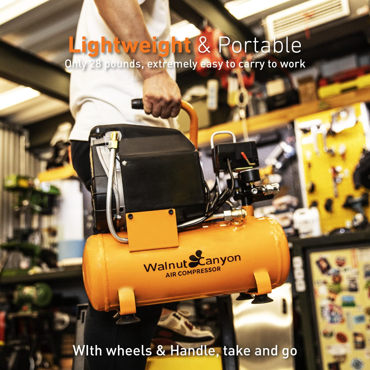 WALNUT CANYON 2 Gallon Air Compressor, 1.8 SCFM@90 PSI Air Compressor Portable, 1.1 HP Oil-Free Small Air Compressor Max 150 PSI, 70 dB Quiet Air WALNUT CANYON