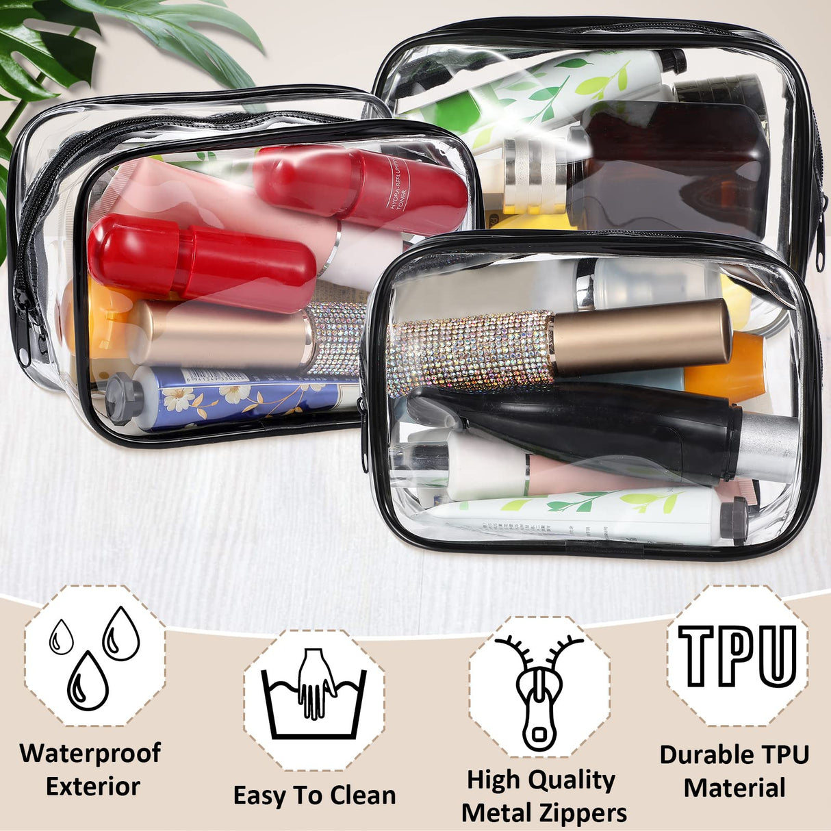 Weewooday 12 Pieces Clear Cosmetics Bag PVC Zippered Clear Toiletry Carry Pouch Portable Cosmetic Makeup Bag Waterproof Makeup Bag Vinyl Plastic Weewooday