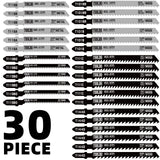 TOOLDO Jigsaw Blades Set 30 Piece, Assorted Professional Jig Saw Blades for T-Shank,Wood and Metal Cutting, Replacement Saw Blade for Dewalt, TOOLDO