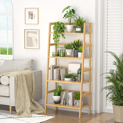 Homykic 4-Tier Bamboo Ladder Shelf – Stylish Freestanding Bookcase for Storage and Display - WoodArtSupply