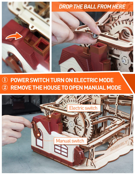 MIEBELY Electrical 3D Wooden Puzzles Adults Craft Toys DIY Marble Run Model Building Kits Block Toys W/Motor, Mechanical Gear Engineering Kit Home MIEBELY