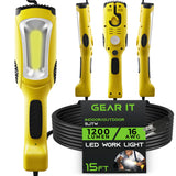 GearIT LED Work Light (15 feet) 1200 Lumen COB LED - 16 Gauge SJTW Indoor/Outdoor NEMA 5-15R Extension Cord - Handheld, Rotating Hanger, Magnetic GearIT
