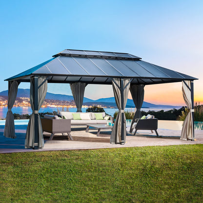 MELLCOM 12x20FT Hardtop Gazebo, Permanent Outdoor Aluminum Patio Gazebo with Aluminum Composite Double Roof for Patio Lawn and Garden, Curtains and - WoodArtSupply