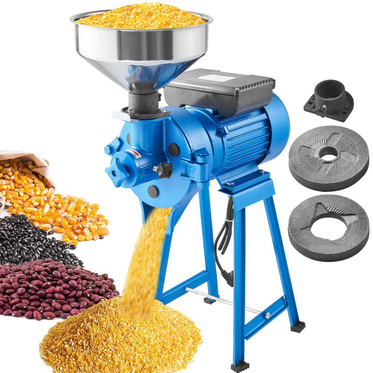 VEVOR Electric Grain Mill Grinder, 1500W 110V Dry & Wet Spice Grinder, Commercial Corn Mill with Funnel, Thickness Adjustable Powder Machine, Heavy VEVOR