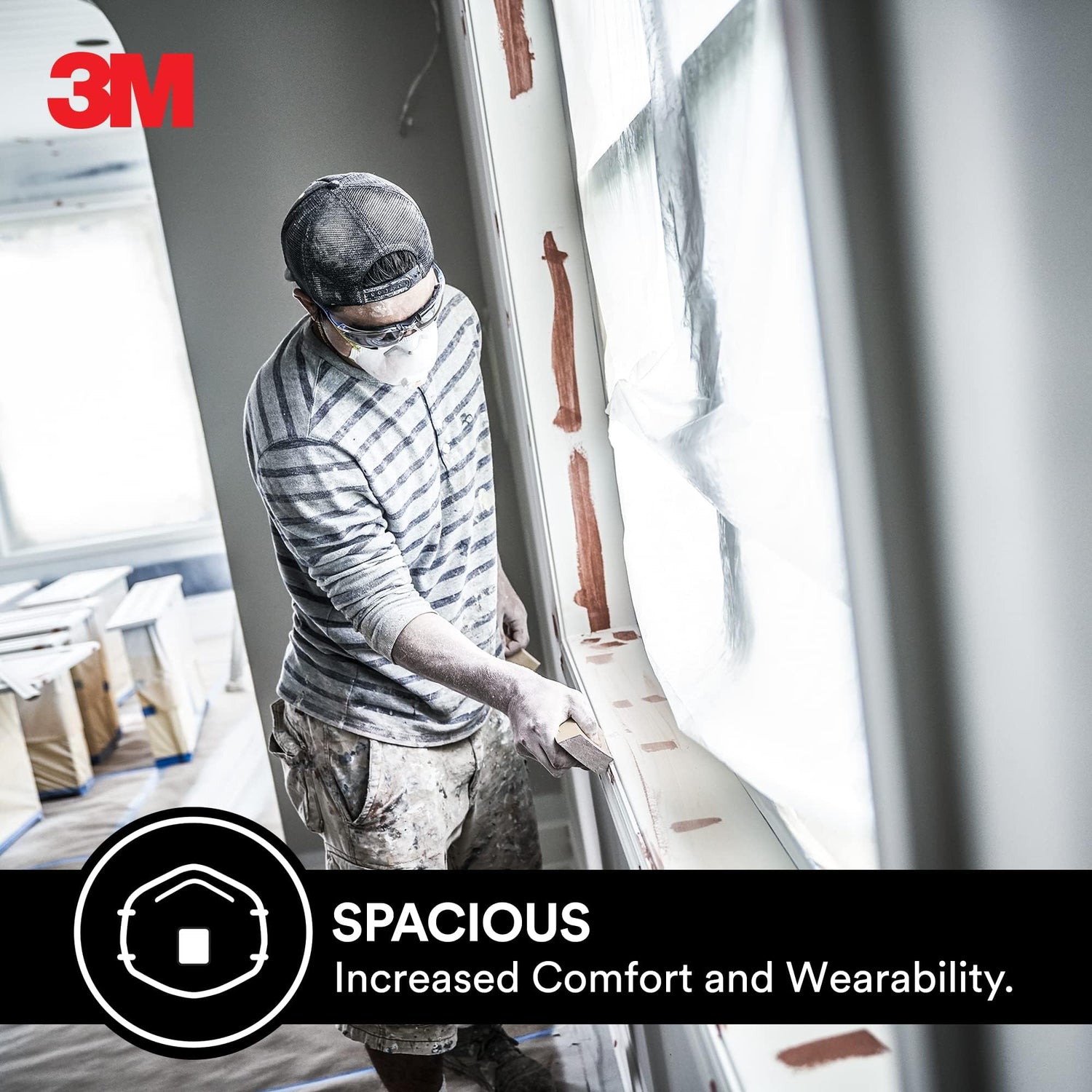 3M All-In-One Respirator, Best for Sanding, Fiberglass, Drywall, Painting, N95, Exhalation Valve Helps Direct Exhaled Air Downward, Relief From Dusts 3M Safety