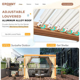 EROMMY Louvered Pergola 10' x 10' Outdoor Hard Top Gazebo with Wooden Grain Aluminum Frame and Adjustable Metal Rainproof Roof for Garden & Patio, EROMMY