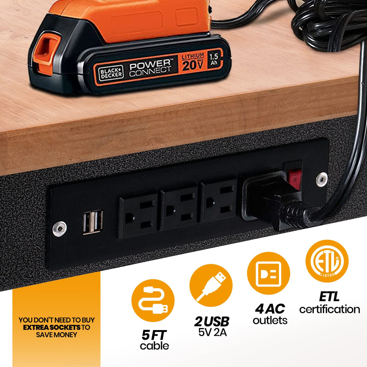 60" Adjustable Work Bench, Rubber Wood Top Heavy-Duty Workbench with Power Outlet with Wheels, 2000 LBS Load Capacity Hardwood Worktable, for Garage, Polar Aurora