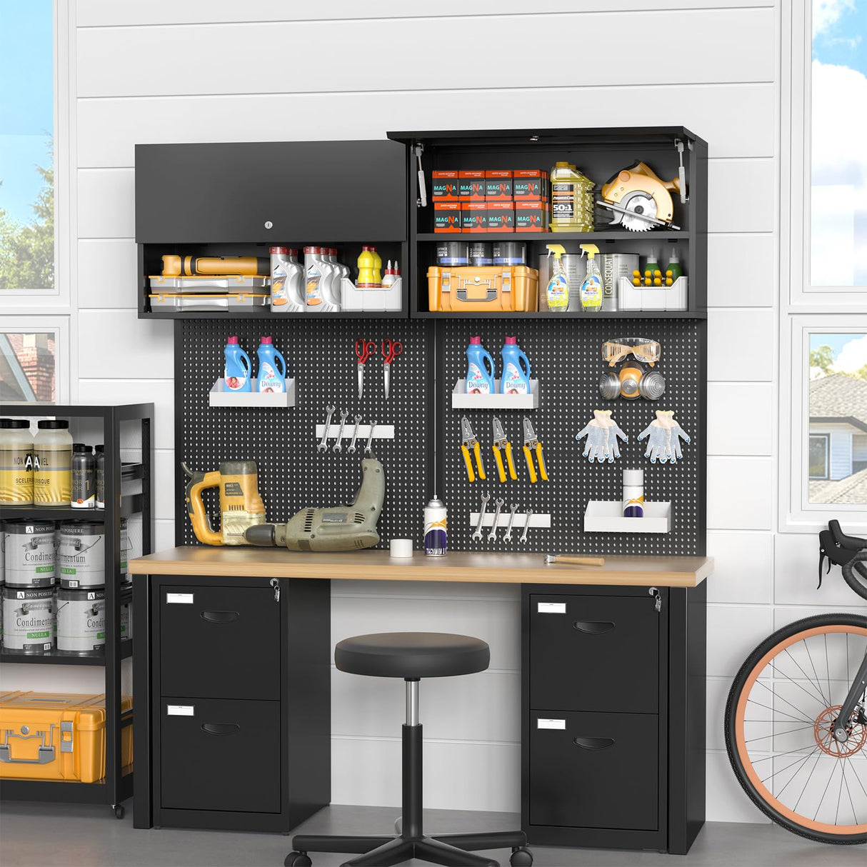 MetalMax Metal Wall Storage Cabinet with Flip-Up Door Adjustable Shelf Metal Cabinet Hanging Garage Upper Cabinets Floating Lockable Steel Garage MetalMax