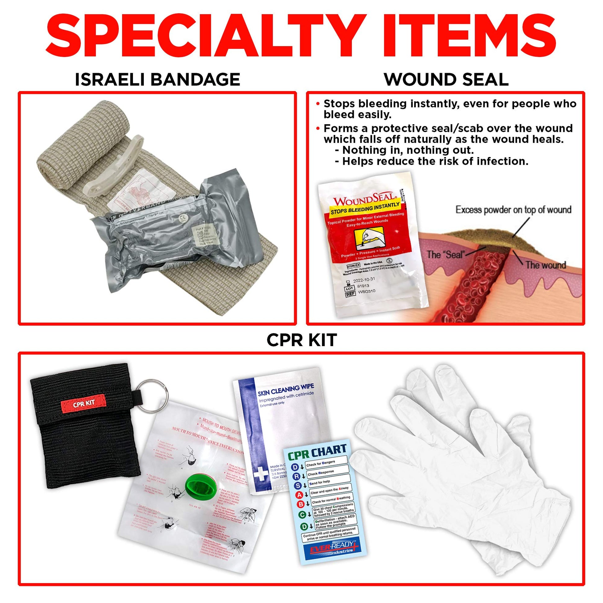 Ever-Ready Industries Outdoor Protection and Workplace First Aid Kit - Emergency Medical and Trauma Kit- Color Coded, Essential Trauma Items, Durable - WoodArtSupply