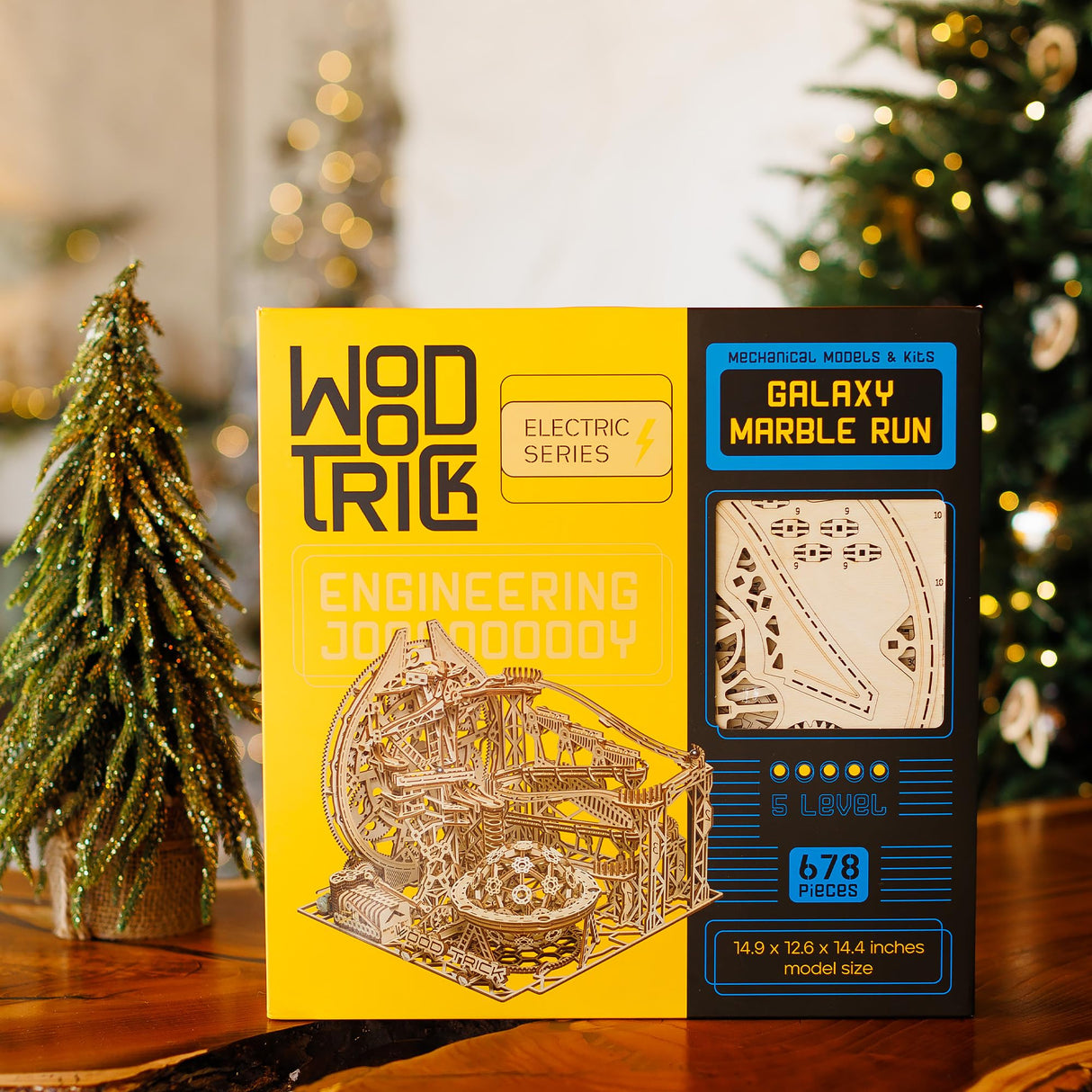 Wood Trick Wooden Marble Run 3D Wooden Puzzles for Adults and Kids to Build - 15x14 in - Electric Driven - Roller Coaster Wooden Model Kits for Wood Trick