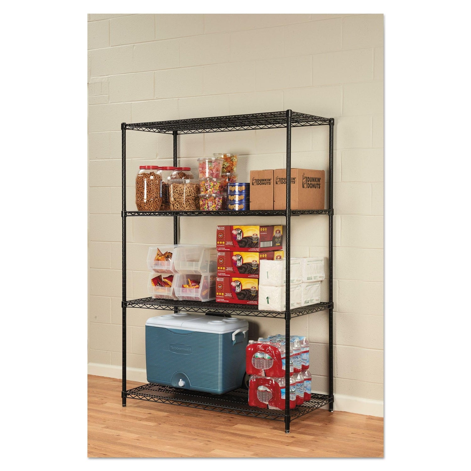 Alera ALE Industrial Heavy-Duty Wire Shelving Starter Kit, 4-Shelf, 48w x 24d x 72h, Black Alera