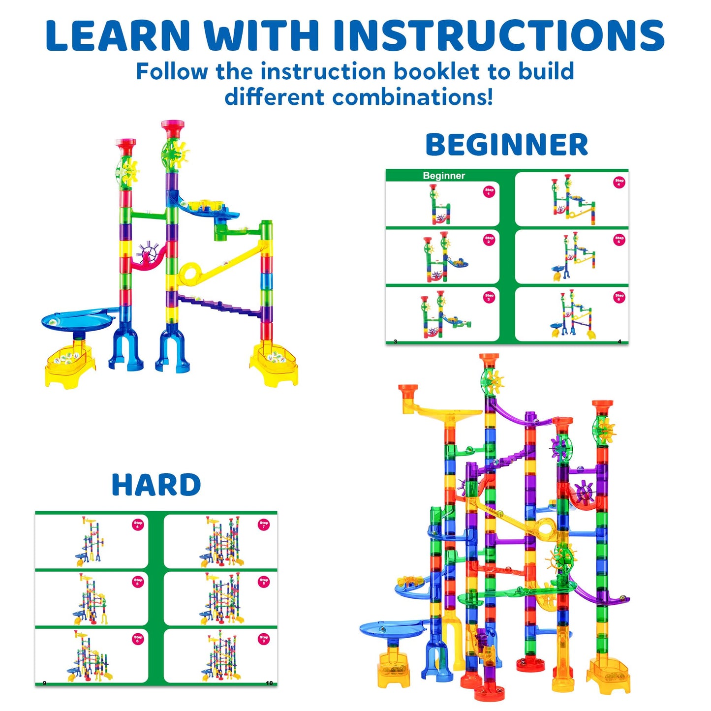 JOYIN 170Pcs Marble Run Premium Toy Set, Construction Building Blocks Toys, STEM Educational Building Block Toy(120 Plastic Pieces + 50 Glass - WoodArtSupply