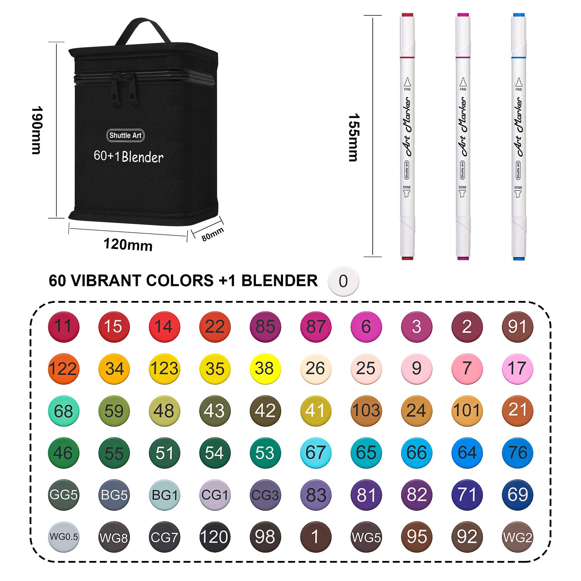 Shuttle Art Alcohol Marker Pad Bundle, Set of 61 Colors Dual Tip Alcohol Markers + 50 Sheets Marker Pad - WoodArtSupply