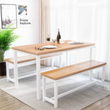 Recaceik Dining Table Set for 4 Kitchen Table Set with 2 Dining Benches, 3 Piece Farmhouse Dining Room Table Set Industrial Breakfast Nook Table Set Recaceik