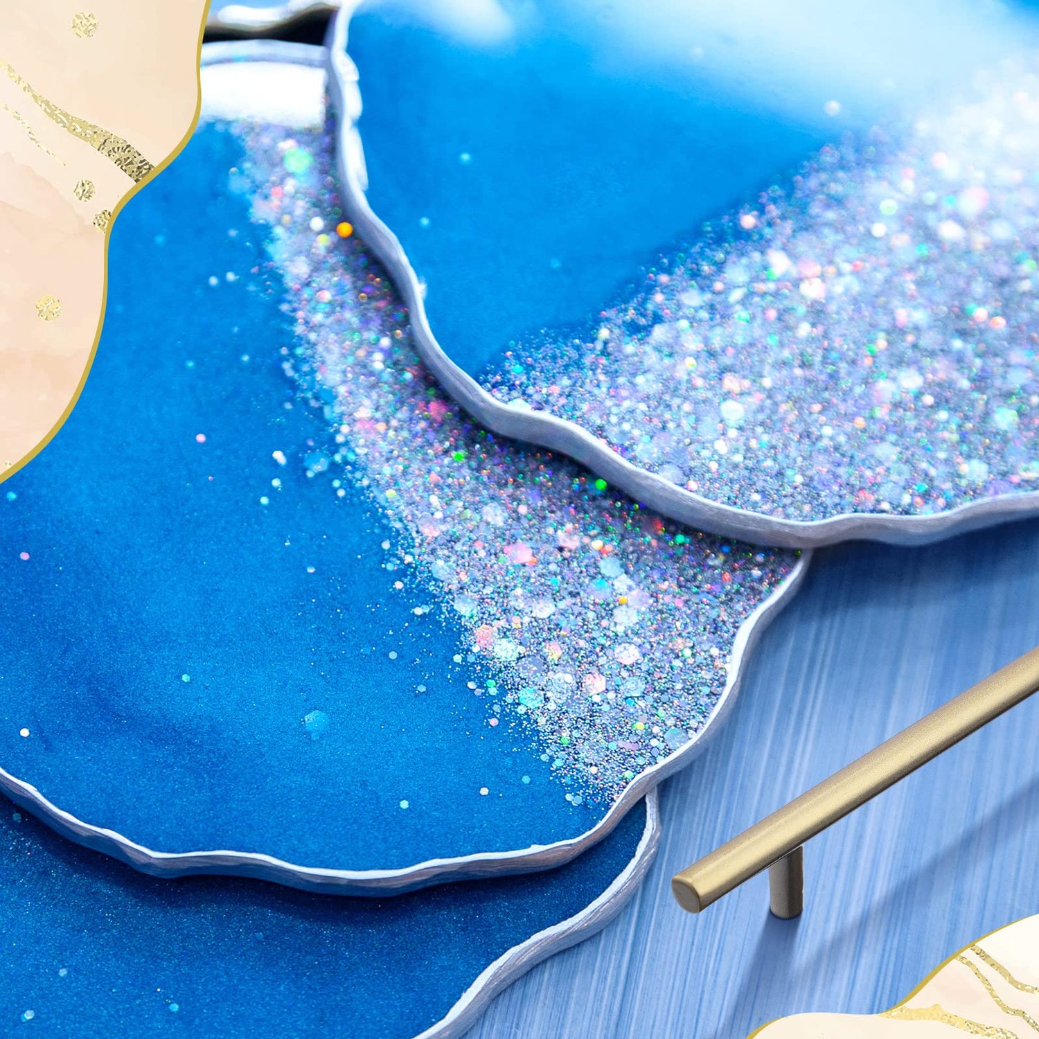 Resin Tray Molds and Gold Handles Set Silicone Tray Mold Irregular Casting Agate Epoxy Molds for DIY Crafts Making Faux Agate Tray Serving Board Home Hoolerry