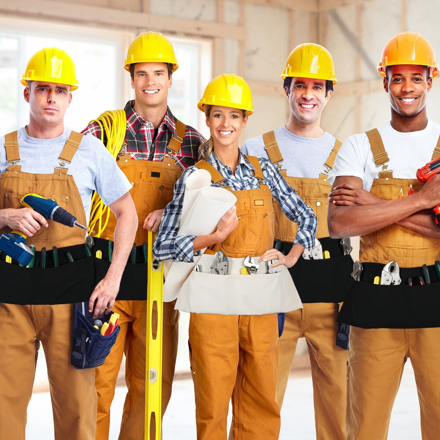 JenPen 4 Pieces 2-Pocket Canvas Work Waist Apron Unisex Tool Apron Washable Utility Apron for Woodworkers, Artists, and Other Craftspeople(Khaki and JenPen