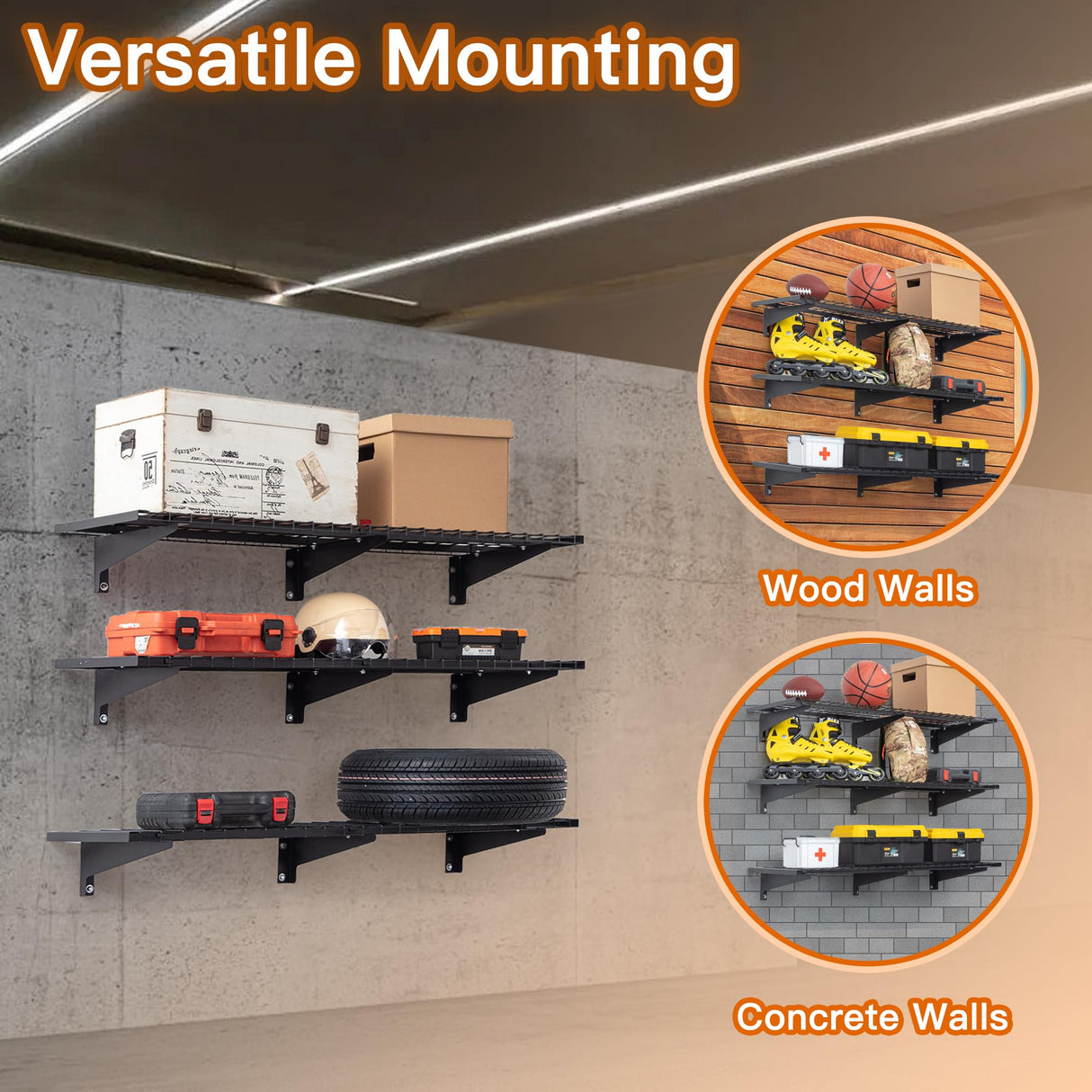 WAREYEASY 3 Tier 1.3x4ft Garage Storage Shelving Wall Mounted,Loads 900 lbs Heavy Duty Garage Shelving,15.6-inch-by-48-inch Black Metal Wall WAREYEASY