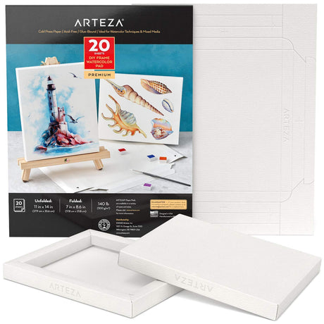 ARTEZA Watercolor Art Paper Foldable Canvas Pad, 7x8.6 Inches, 20 Sheets, DIY Frame, Acid-Free Heavyweight Paper Pad, 140lb/300 GSM, Art Supplies for ARTEZA