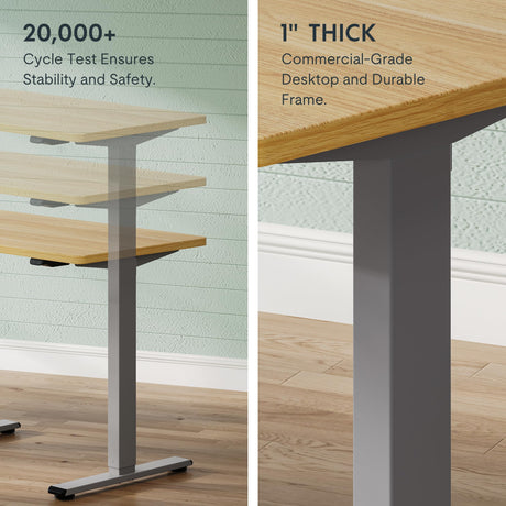 FLEXISPOT Height Adjustable Desk 55 x 28 inch Electric Standing Desk Whole-Piece Desk Board Stand Up Desk for Home Office (Gray Frame + 55" Natural FLEXISPOT