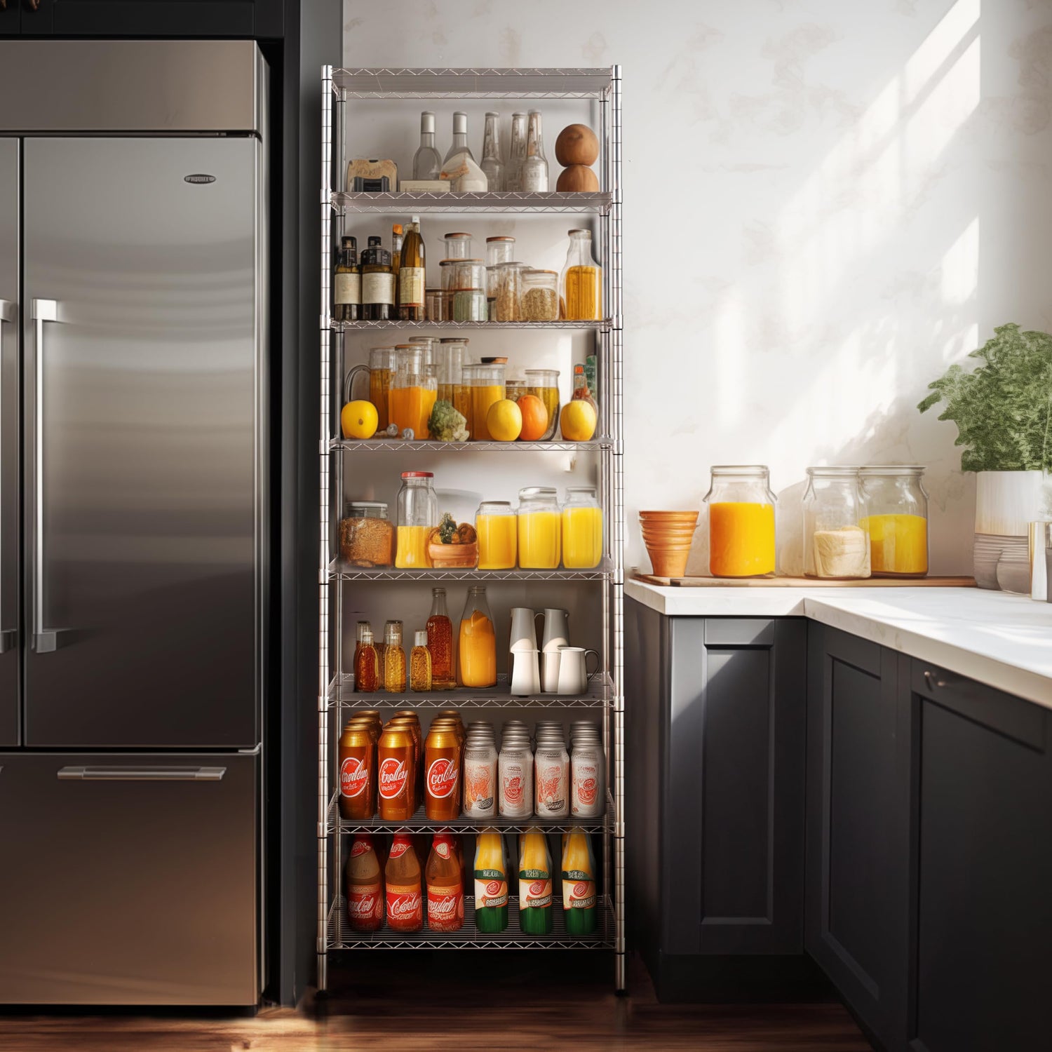 Finnhomy 8-Tier Wire Shelving Unit Adjustable Steel Wire Rack Shelving 8 Shelves Steel Storage Rack or Two 4-Tier Shelving Units with PE mat, Finnhomy