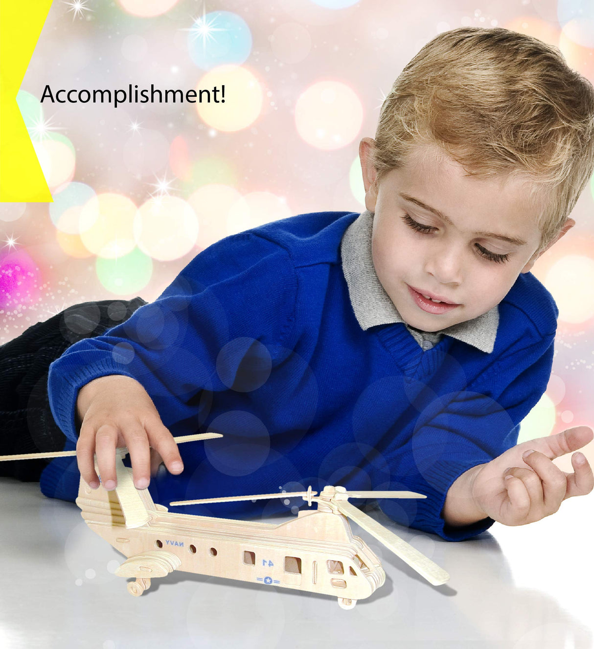 Puzzled 3D Puzzle Sea Knight Helicopter Wood Craft Construction Model Kit, Fun & Educational DIY Wooden Toy Assemble Model Unfinished Crafting Hobby Puzzled