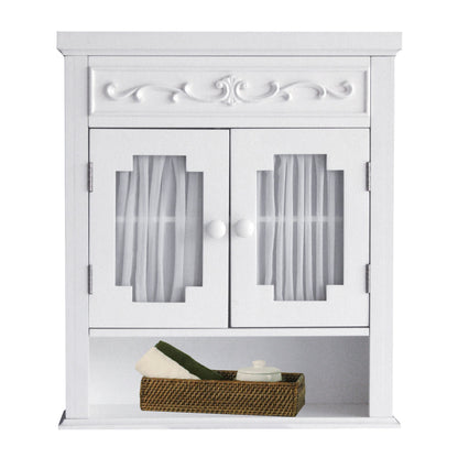 Elegant Home Fashions Lisbon Removable Wooden Wall Cabinet with Drapery-Lined Doors, White