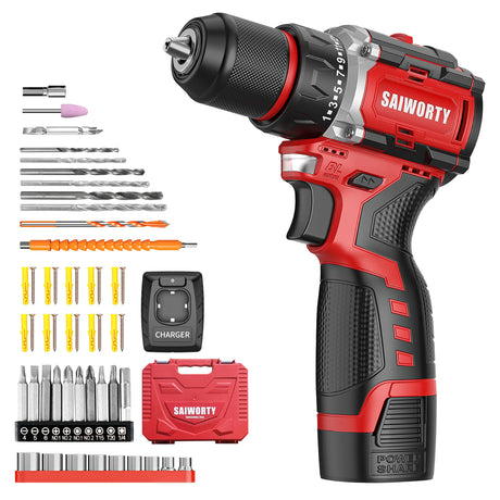 Saiworty 16V Cordless Drill Set, Electric Power Drill Set with Battery & Charger, Small Hand Drills,3/8" Keyless Chuck, 2 Variable Speed, Built-in Saiworty