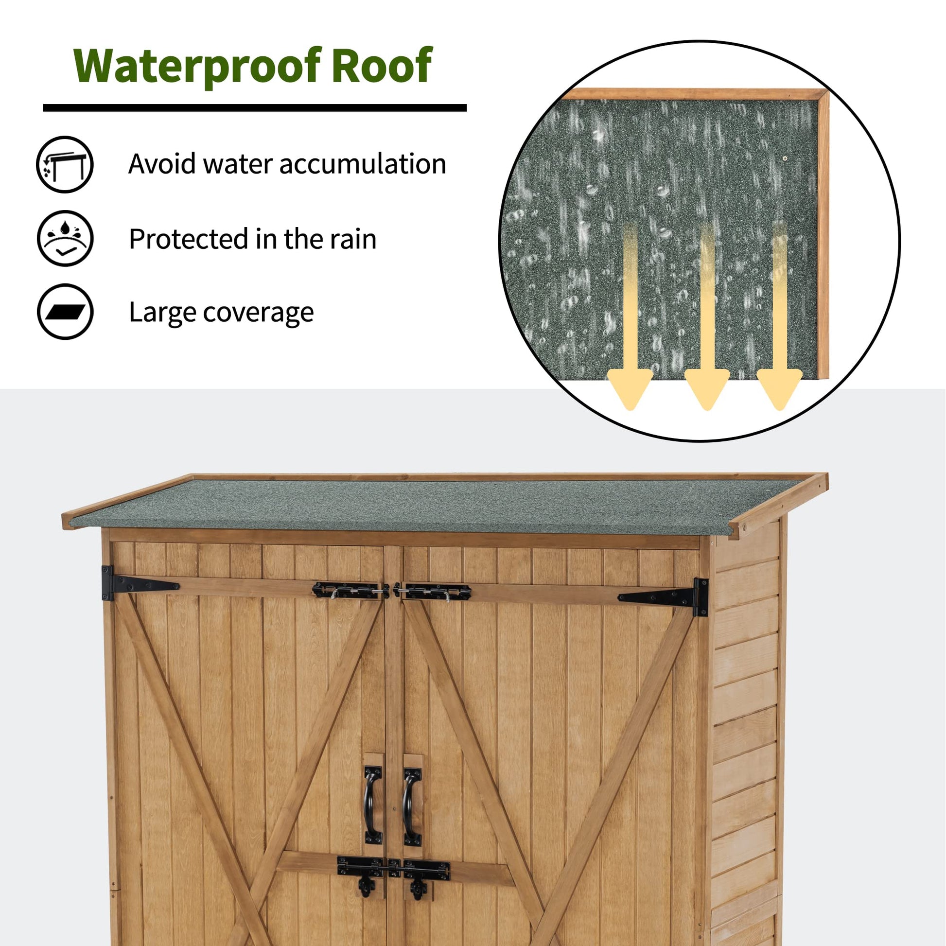 MCombo Outdoor Storage Cabinet, Wood Garden Shed, Outside Tool Shed, Vertical Organizer Cabinet with Double Lockable Doors for Outside, Garden and - WoodArtSupply