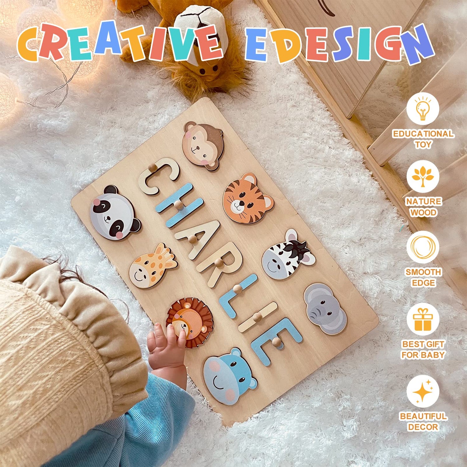 WNNNS Name Puzzles for Kids Personalized Custom Baby Easter Basket Stuffers 1st Birthday Baby Gifts for Boys Girls Wooden Puzzle Toys for Toddler 1-3 WNNNS