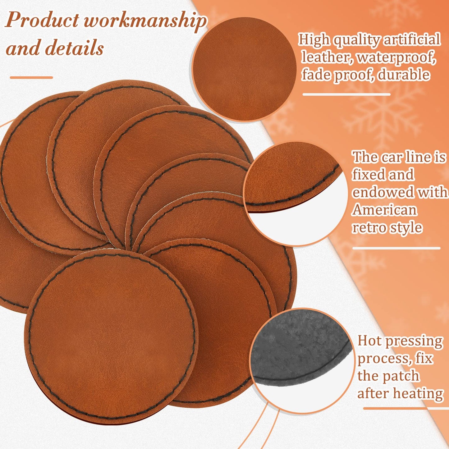 30 Pcs Blank Leather Hat Patches with Adhesive Round Laserable Leatherette Patch Brown Faux Leather Patches Glowforge Laser Supplies for Hats,