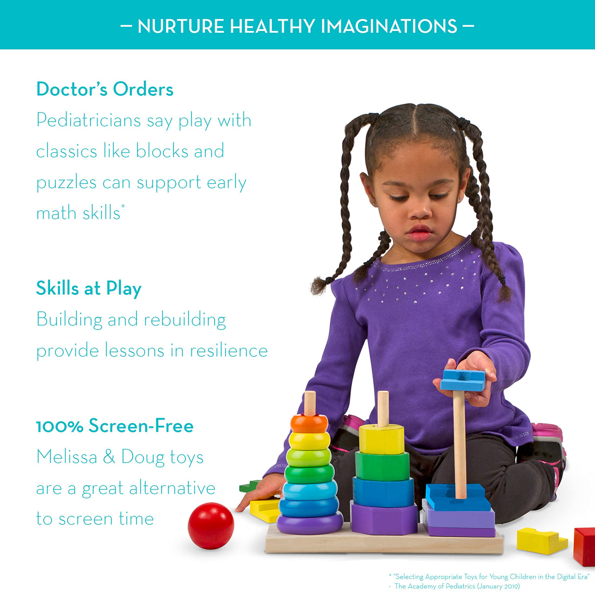 Melissa & Doug Geometric Stacker - Wooden Educational Toy - Shape Sorter And Stacking Toy, Stacking Tower Toy For Babies, Toddlers And Kids Ages 2+, Melissa & Doug