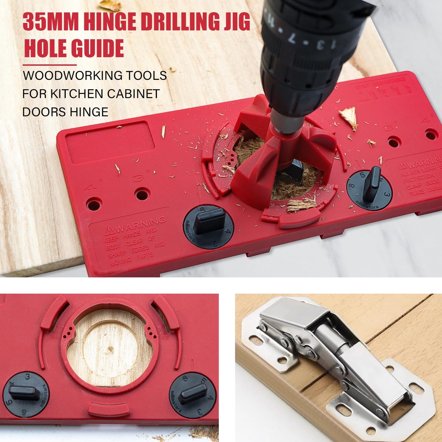 Vigtayue 35mm Hinge Drilling Jig Hole Guide Woodworking Tools, Concealed Hinge Jig for Kitchen Cabinet Doors Hinge - WoodArtSupply