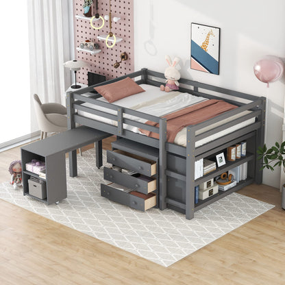 Modern Low Full Loft Bed with Integrated Desk, Dresser, and Storage for Kids by Bellemave - WoodArtSupply