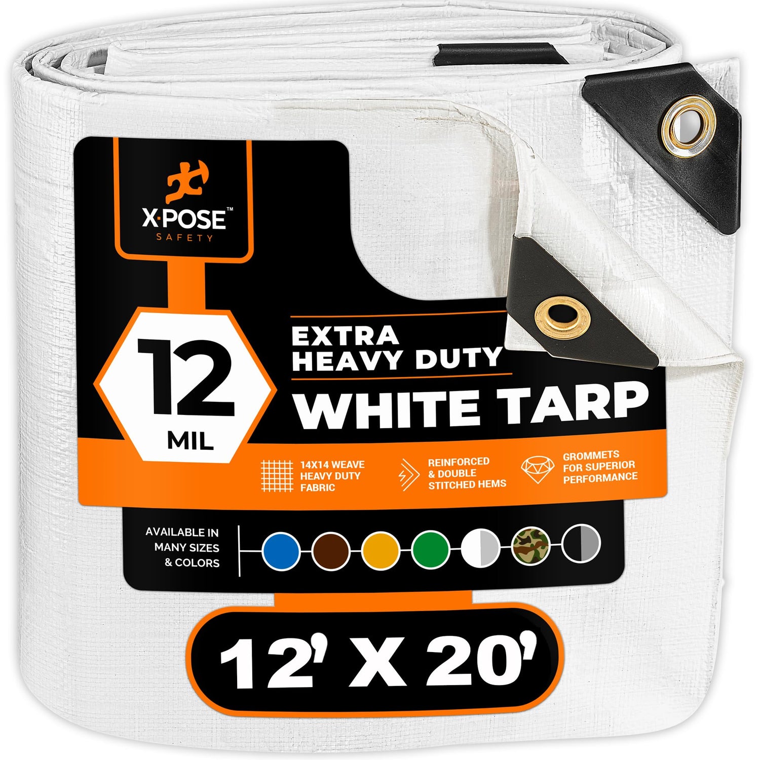 Heavy Duty White Poly Tarp 12' X 20' - Multipurpose Protective Cover - Durable, Waterproof, Weather Proof, Rip and Tear Resistant - Extra Thick 12 Xpose Safety