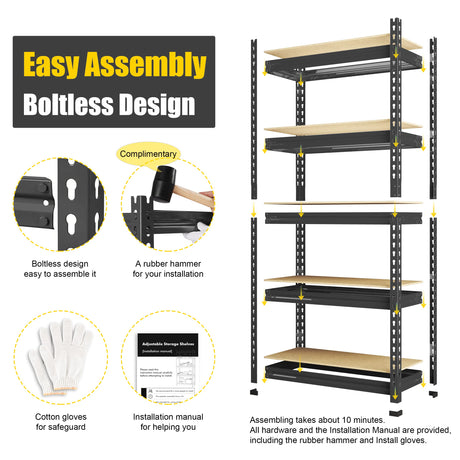 PrimeZone Storage Shelves 5 Tier Adjustable Garage Storage Shelving, Heavy Duty Metal Storage Utility Rack Shelf Unit for Warehouse Pantry Closet PrimeZone
