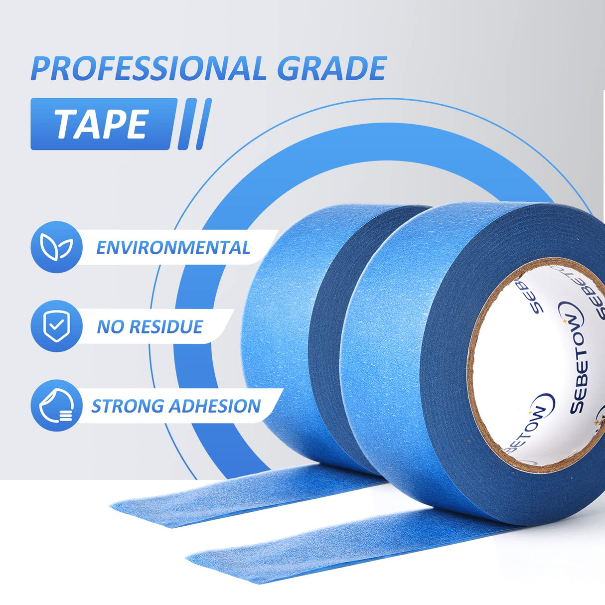 SEBETOW 10 Rolls Painters Tape 2 inch Bulk Painter Tape Blue Wide Roll, Blue Masking Tape, 2 Inches x 55 Yards for General Purpose Wall Painting, SEBETOW