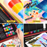 iBayam Art Supplies, 150-Pack Deluxe Wooden Art Set Crafts Drawing Painting Kit with 1 Coloring Book, 2 Sketch Pads, Creative Gift Box for Adults iBayam